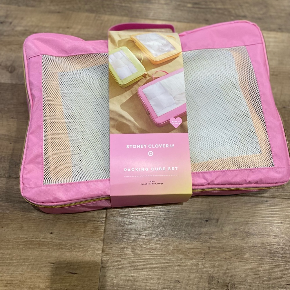 Stoney clover lane NWT 3 piece packing cube set yellow orange and pink
